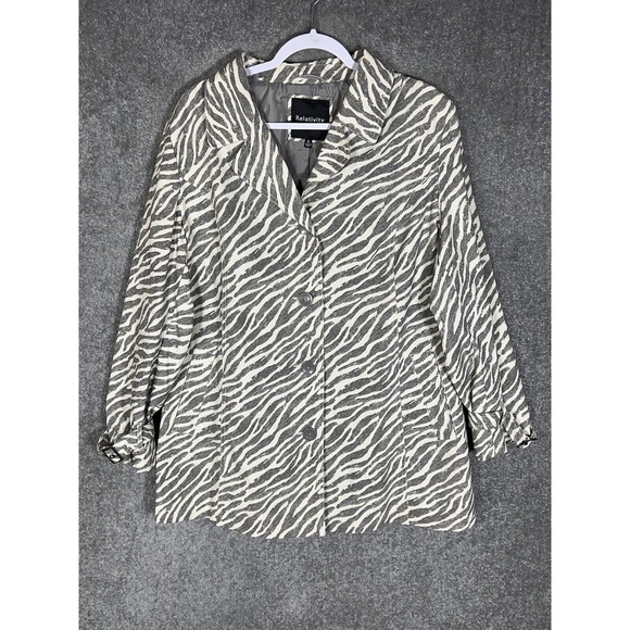 Relativity Gray Zebra Pint Button Up Jacket Coat Womens Size‎ XL Lined Pockets - Picture 1 of 14